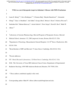 TYK2 作为阿尔茨海默病的新治疗靶点，TDP-43 包含物 1
